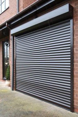 Thermaglide roller door fitted externally in black colour finish